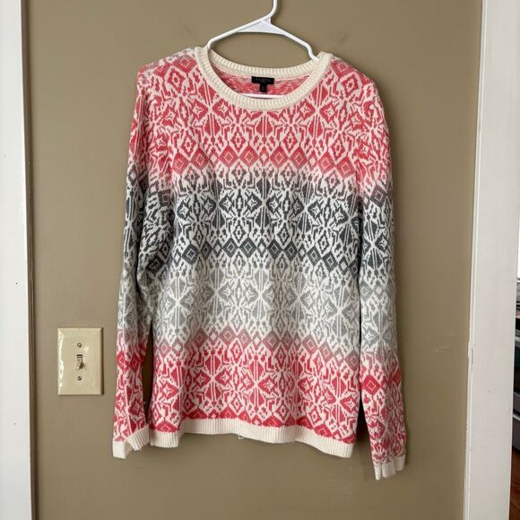 Talbots Sweaters - Talbots Women Pullover Pink Gray Ombre Fair Isle Wool Blend Sweater Petite Large